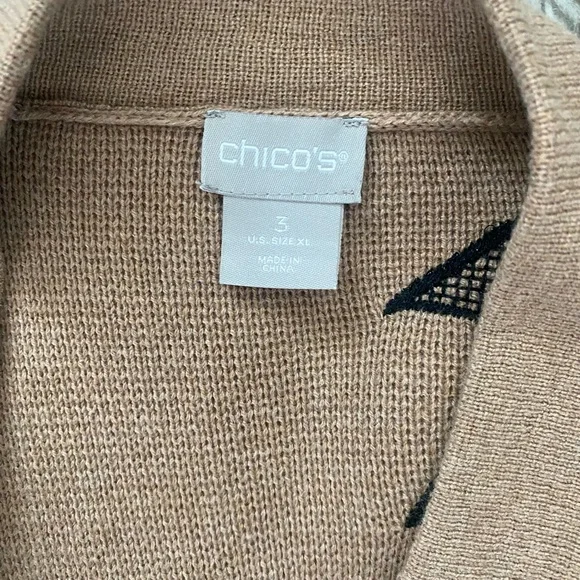 Chico's Long Camel Cardigan with Black Floral Embroidered Design EUC - Picture 10 of 12